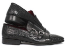 Paul Parkman (FREE Shipping) Genuine Crocodile Black Double Monkstraps (ID