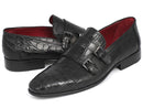 Paul Parkman (FREE Shipping) Genuine Crocodile Black Double Monkstraps (ID