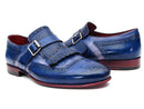 Paul Parkman (FREE Shipping) Kiltie Monkstrap Shoes Dual Tone Blue Leather (ID