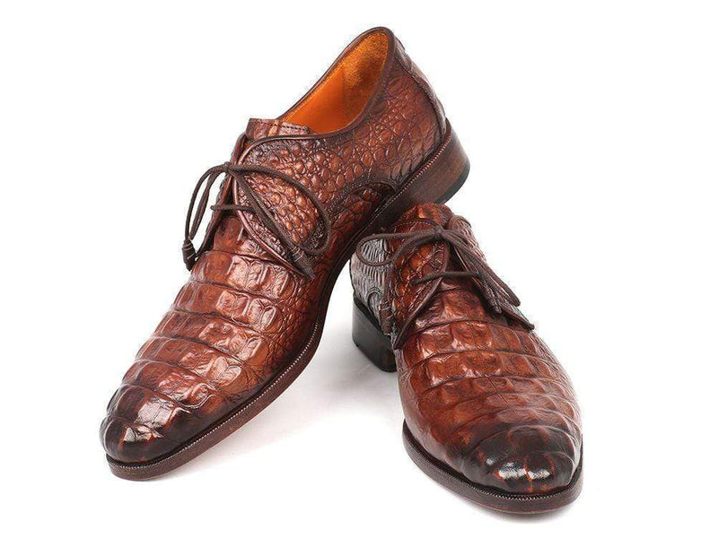 Paul Parkman (FREE Shipping) Light Brown Crocodile Embossed Calfskin Derby Shoes (ID