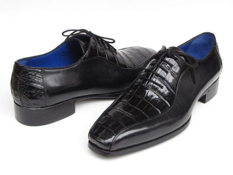 Paul Parkman (FREE Shipping) Men's Black Genuine Crocodile & Calfskin Oxford Shoes (ID