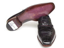 Paul Parkman (FREE Shipping) Men's Black Genuine Crocodile & Purple Calfskin Loafers (ID