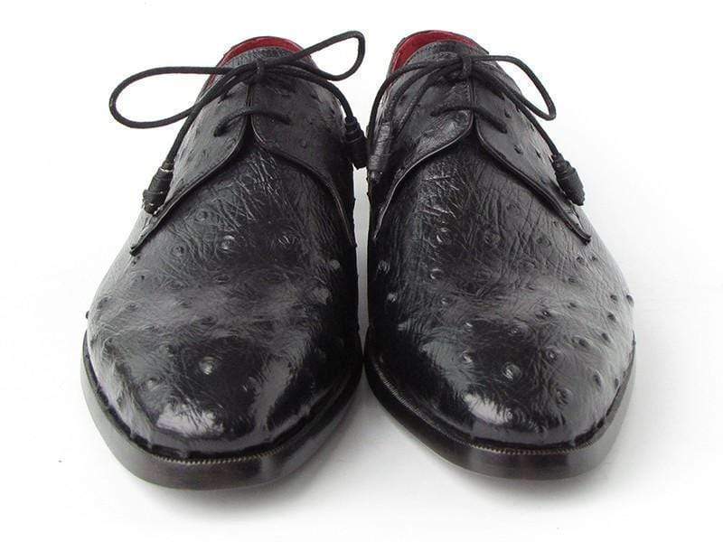 Paul Parkman (FREE Shipping) Men's Black Genuine Ostrich Derby Shoes (ID