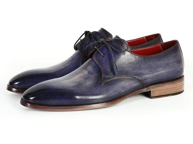 Paul Parkman (FREE Shipping) Men's Blue & Navy Hand-Painted Derby Shoes (ID