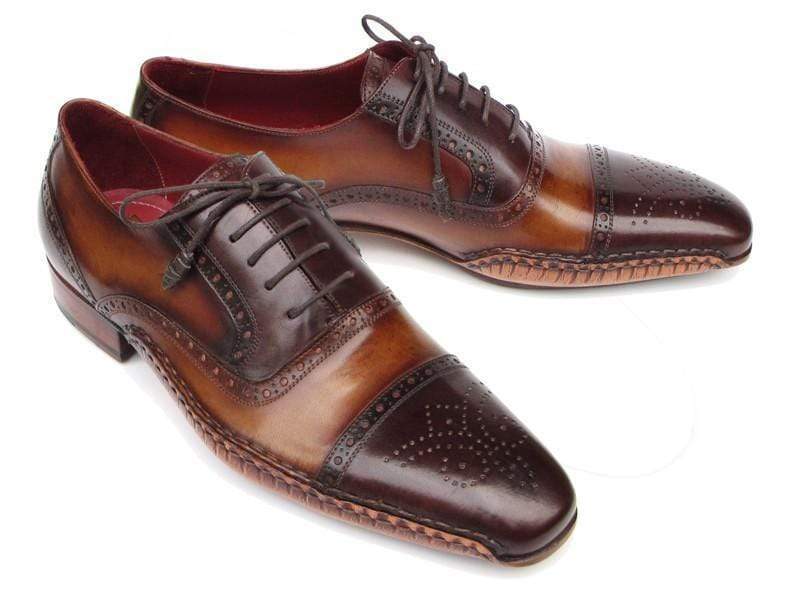 Paul Parkman (FREE Shipping) Men's Captoe Oxfords Brown Hand Painted Shoes (ID