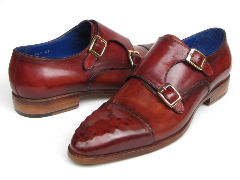 Paul Parkman (FREE Shipping) Men's Double Monkstrap Burgundy Leather (ID