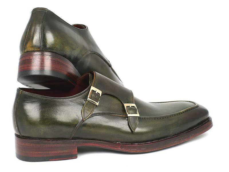 Paul Parkman (FREE Shipping) Men's Double Monkstrap Goodyear Welted Shoes Green (ID