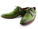 Paul Parkman (FREE Shipping) Men's Ghillie Lacing Side Handsewn Dress Shoes - Green Leather Upper and Leather Sole (ID