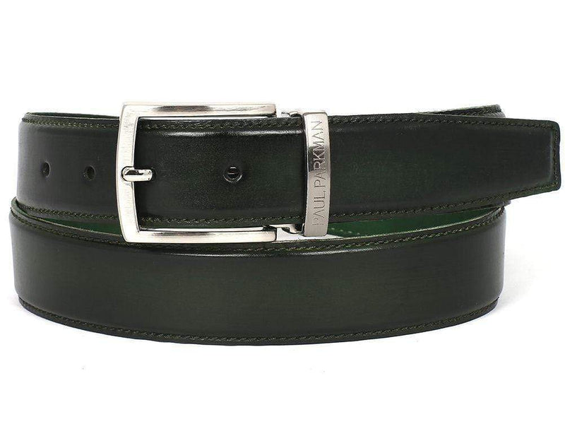 Paul Parkman (FREE Shipping) Men's Leather Belt Hand-Painted Dark Green (ID