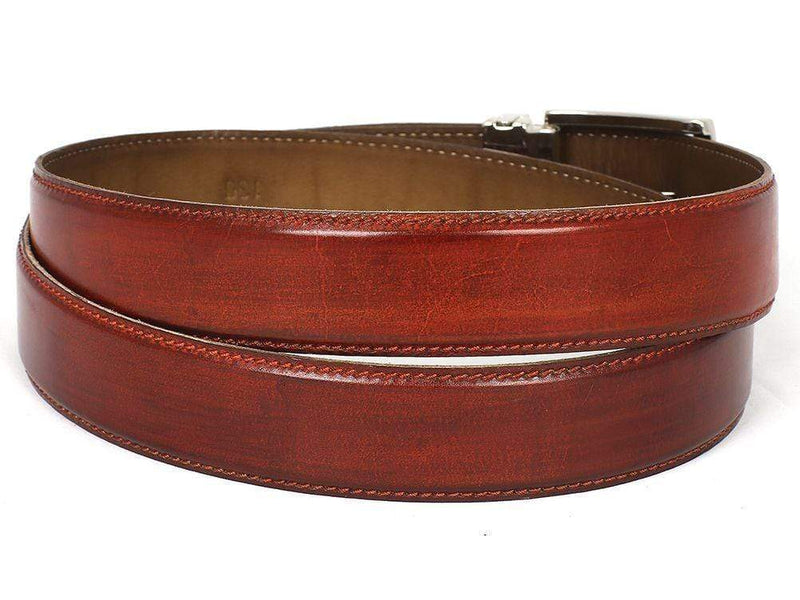 Paul Parkman (FREE Shipping) Men's Leather Belt Hand-Painted Reddish Brown (ID