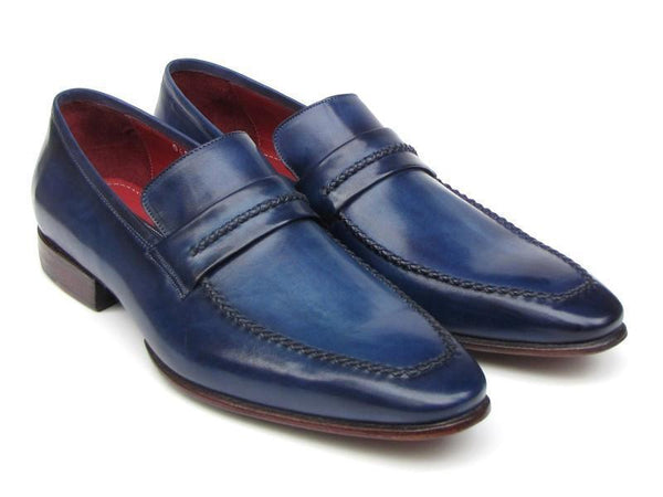 Paul Parkman (FREE Shipping) Men's Loafers Shoes Navy Leather Upper and Leather Sole (ID#068-BLU) PAUL PARKMAN