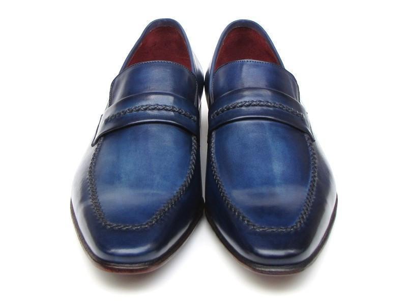 Paul Parkman (FREE Shipping) Men's Loafers Shoes Navy Leather Upper and Leather Sole (ID