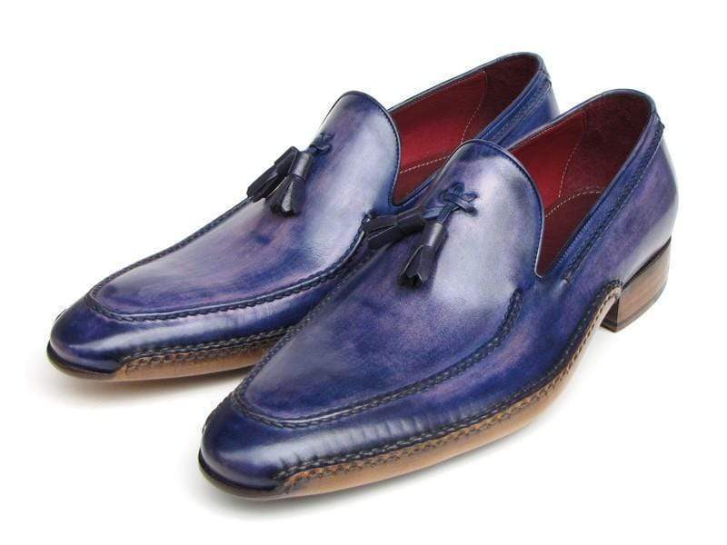 Paul Parkman (FREE Shipping) Men's Side Handsewn Tassel Loafers Blue & Purple (ID