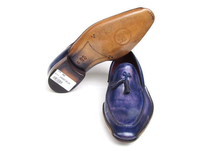 Paul Parkman (FREE Shipping) Men's Side Handsewn Tassel Loafers Blue & Purple (ID