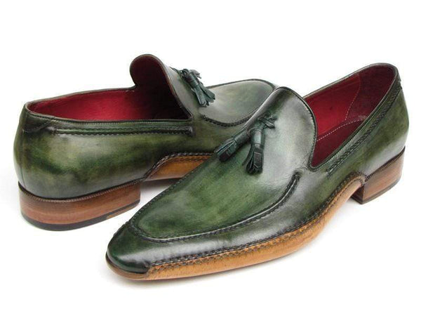 Paul Parkman (FREE Shipping) Men's Side Handsewn Tassel Loafers Green Shoes (ID#082-GREEN) PAUL PARKMAN