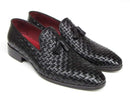 Paul Parkman (FREE Shipping) Men's Tassel Loafers Black Woven Leather (ID