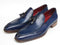 Paul Parkman (FREE Shipping) Men's Tassel Loafers Blue Hand Painted Leather (ID
