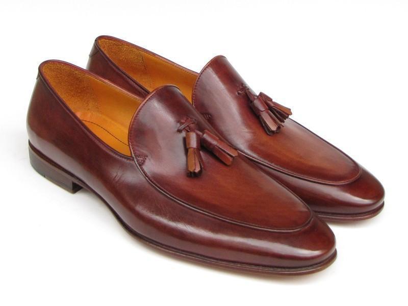 Paul Parkman (FREE Shipping) Men's Tassel Loafers Brown Hand Painted Leather (ID