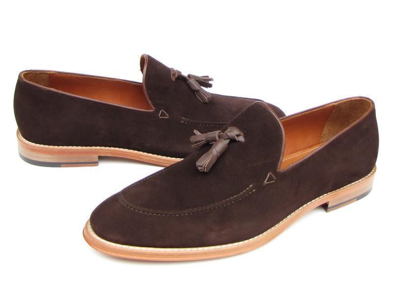 Paul Parkman (FREE Shipping) Men's Tassel Loafers Brown Suede Shoes (ID