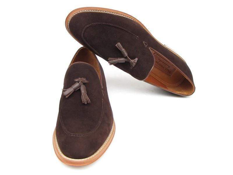 Paul Parkman (FREE Shipping) Men's Tassel Loafers Brown Suede Shoes (ID