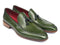 Paul Parkman (FREE Shipping) Men's Tassel Loafers Green Hand Painted Leather (ID