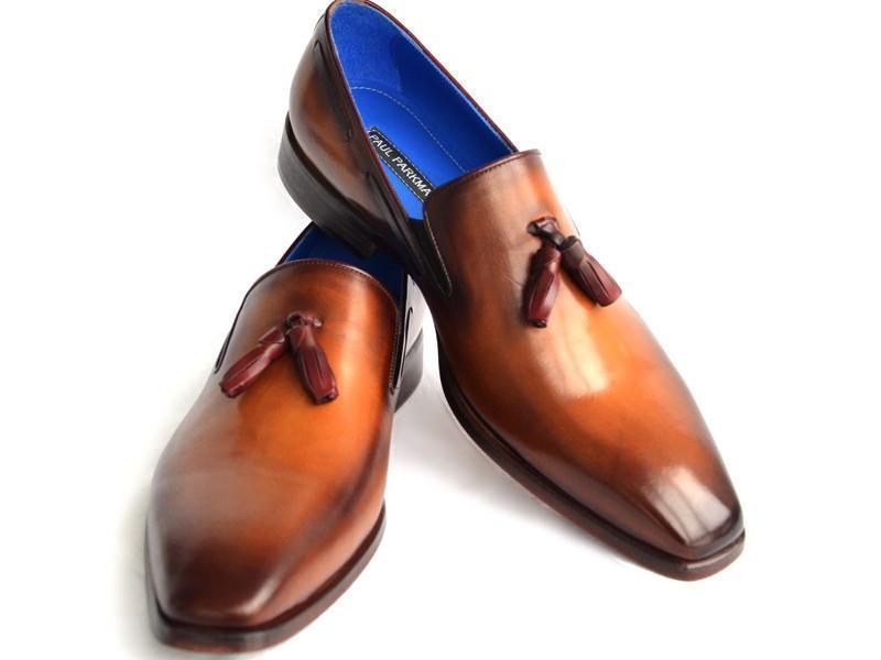 Paul Parkman (FREE Shipping) Men's Tassel Loafers Walnut Leather Sole Leather Upper (ID