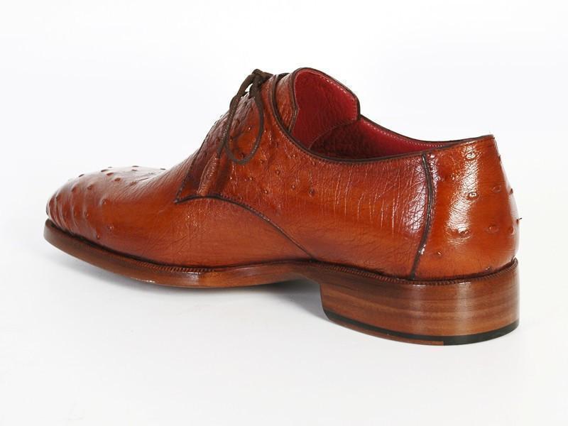 Paul Parkman (FREE Shipping) Men's Tobacco Color Genuine Ostrich Leather Upper Derby Shoes (ID