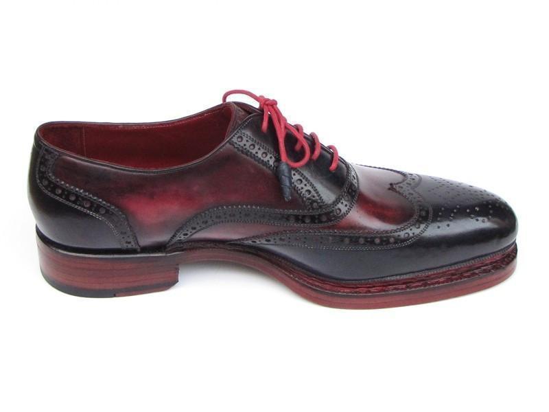 Paul Parkman (FREE Shipping) Men's Triple Leather Sole Wingtip Brogues Navy & Red (ID