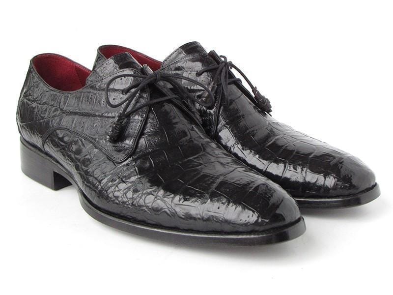 Paul Parkman (FREE Shipping) Men's Black Genuine Crocodile Derby Shoes (ID