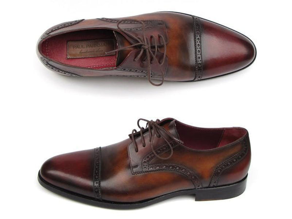 Paul Parkman (FREE Shipping) Men's Bordeaux / Tobacco Derby Shoes Leather Upper and Leather Sole (ID#046-BRD-BRW)-'--JadeMoghul Inc.