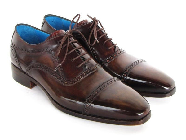 Paul Parkman (FREE Shipping) Men's Captoe Oxfords Anthracite Brown Hand-Painted Leather (ID#024-ANTBRW)-'--JadeMoghul Inc.