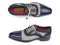 Paul Parkman (FREE Shipping) Men's Captoe Oxfords - Navy / Beige Hand-Painted Suede Upper and Leather Sole (ID