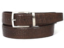 Paul Parkman (FREE Shipping) Men's Crocodile Embossed Calfskin Leather Belt Hand-Painted Brown (ID