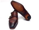 Paul Parkman (FREE Shipping) Men's Double Monkstraps Brown Leather Upper & Leather Sole (ID