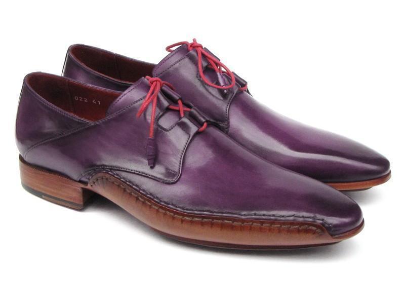Paul Parkman (FREE Shipping) Men's Ghillie Lacing Side Handsewn Dress Shoes - Purple Leather Upper and Leather Sole (ID
