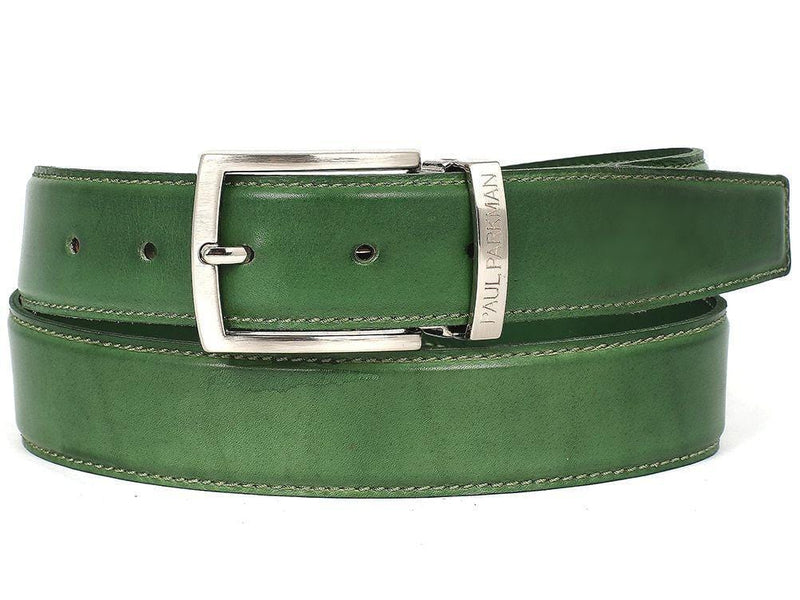 Paul Parkman (FREE Shipping) Men's Leather Belt Hand-Painted Green (ID