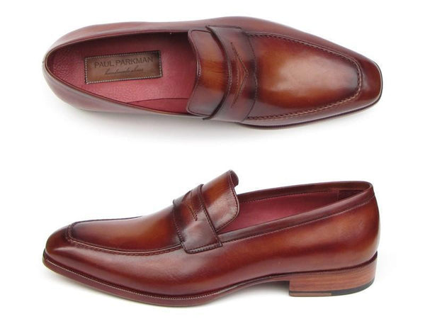 Paul Parkman (FREE Shipping) Men's Penny Loafers Tobacco & Bordeaux Hand-Painted Shoes (ID#067-BRD)-'--JadeMoghul Inc.