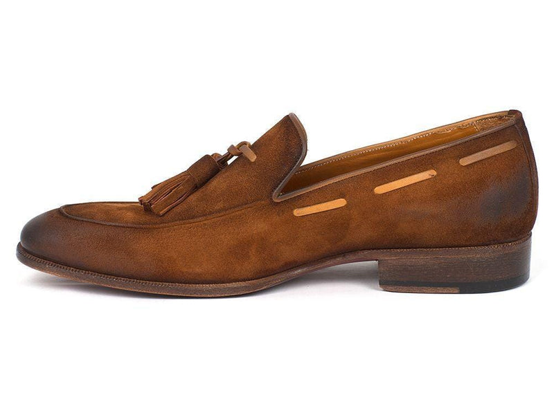 Paul Parkman (FREE Shipping) Men's Tassel Loafers Brown Antique Suede Shoes (ID