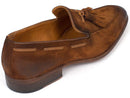 Paul Parkman (FREE Shipping) Men's Tassel Loafers Brown Antique Suede Shoes (ID