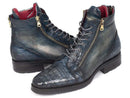 Paul Parkman (FREE Shipping) Navy Genuine Crocodile & Calfskin Side Zipper Boots (ID