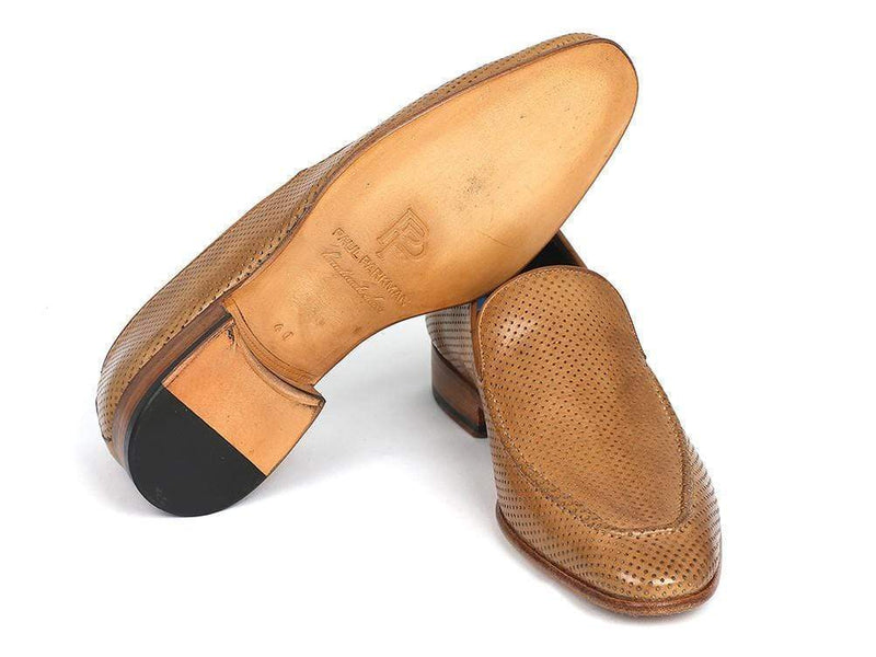 Paul Parkman (FREE Shipping) Perforated Leather Loafers Beige  (ID