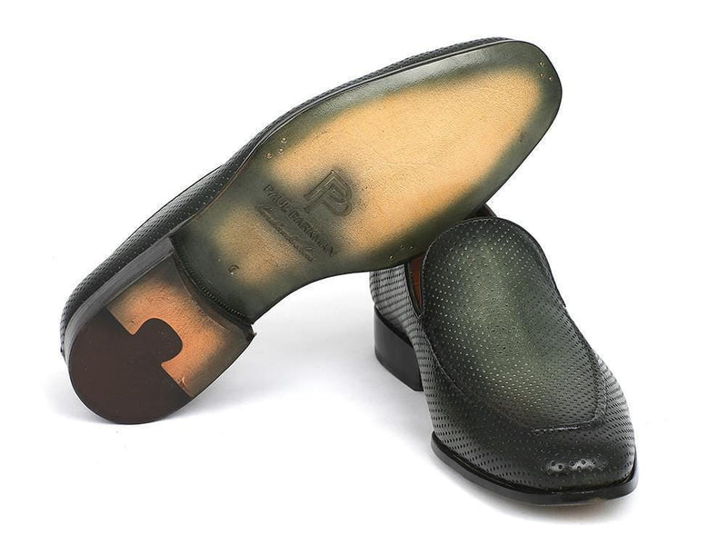Paul Parkman (FREE Shipping) Perforated Leather Loafers Green (ID