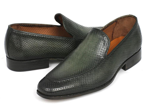 Paul Parkman (FREE Shipping) Perforated Leather Loafers Green (ID#874-GRN)-'--JadeMoghul Inc.