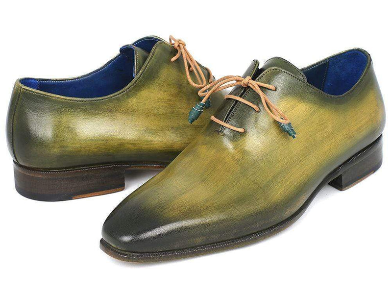 Paul Parkman (FREE Shipping) Plain Toe Wholecut Oxfords Green hand painted Leather (ID