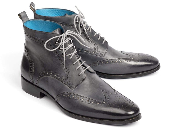Paul Parkman (FREE Shipping) Wingtip Ankle Boots Gray Hand-Painted (ID#777-GRAY) PAUL PARKMAN
