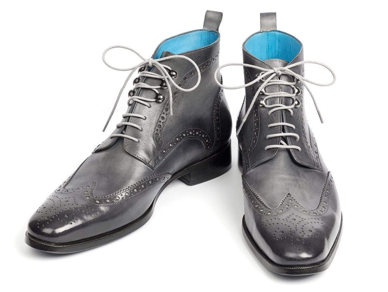 Paul Parkman (FREE Shipping) Wingtip Ankle Boots Gray Hand-Painted (ID