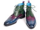 Paul Parkman (FREE Shipping) Wingtip Ankle Boots Three Tone Blue Purple Green (ID