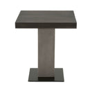 Pedestal Style End Table In Acacia Wood Slate Gray and Espresso Brown-Side Tables and End Tables-Brown, Gray & Black-Acacia Veneer Concrete Metal-JadeMoghul Inc.