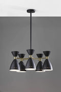 Pendant Lights Black Pendant Light - 34" X 34" X 36.25" Black Metal 5-Head Pendant HomeRoots