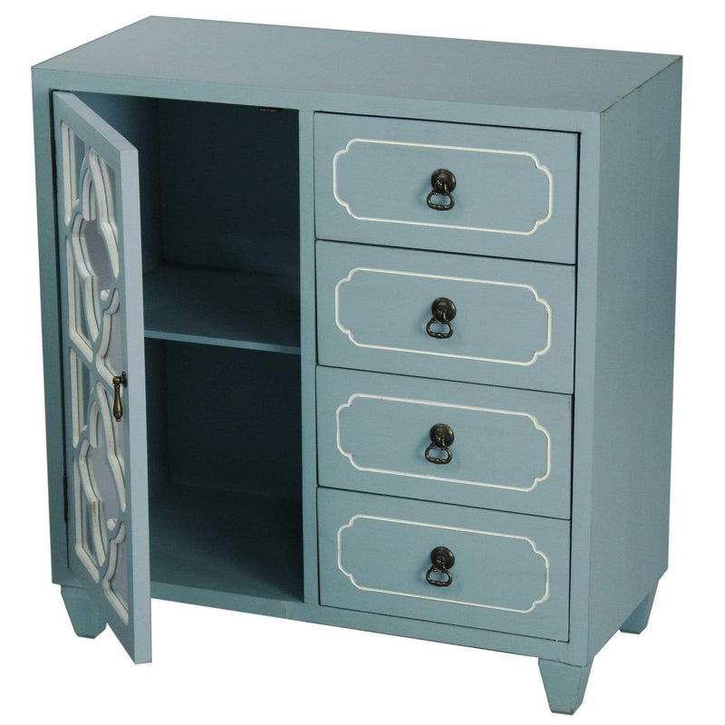 Pendant Lights Glass Pendant Light - 29'.5" X 14" X 30'.75" Light Blue MDF, Wood, Mirrored Glass Sideboard with a Door and Drawers HomeRoots